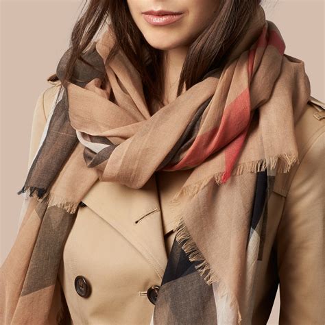 burberry check modal cashmere silk scarf camel|Burberry wool scarf.